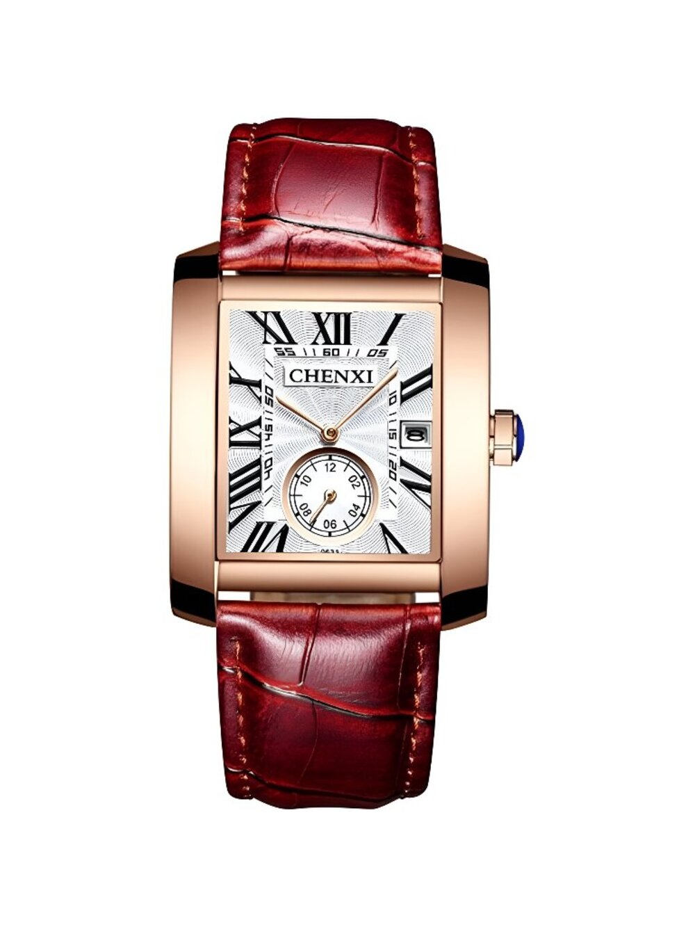 Retro Men Square Watch Quartz Calendar Leather Watch Independent Second Dial